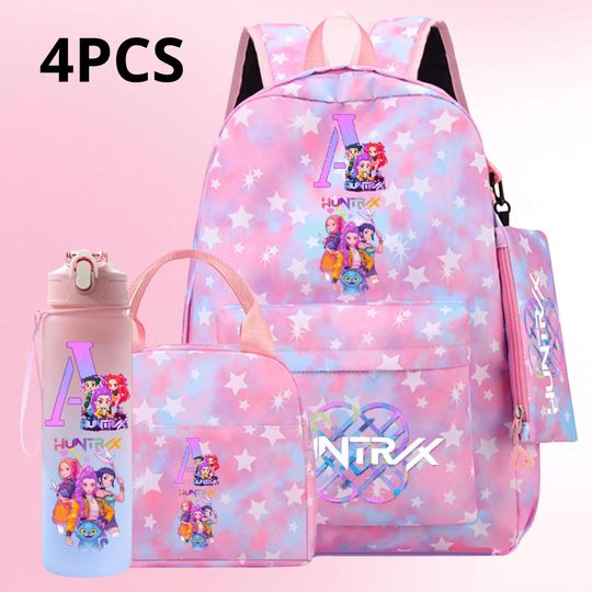 Discover 4PCS Kpop Demon Star Backpack Set for Girls  Cute Anime School Bag, Lunch Bag, Pencil Case & Water Bottle, Student Gift