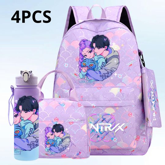 Discover Kpop Demon Anime Backpack Set for Girls  4PCS Star Print School Bag Bundle with Bottle & Lunch Case