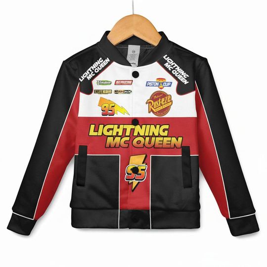 Disney Pixar Cars Lightning Mcqueen Racing Baseball Jacket, Disneyland Family Streetwear Jacket, 95 Radiator Springs Streetwear Jacket