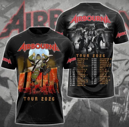 Discover Airbourne Tour 2026 Unisex Gift For Fan AOP 3D T-Shirt