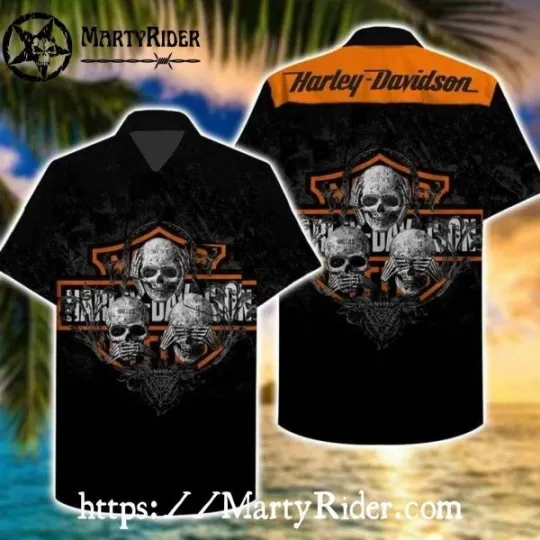 Discover Skull Face Design Harley Motor Racing Davidsonn Hawaiian Shirt Blackout