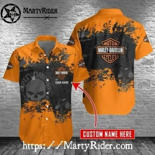 Discover Splatter Design Harley Motor Racing Davidsonn Aloha Shirt In Black And Orange Th