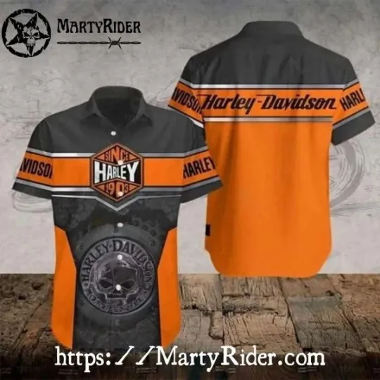 Discover Since 1903 Skull Tire Print Harley Motor Racing Davidsonn Aloha Shirt