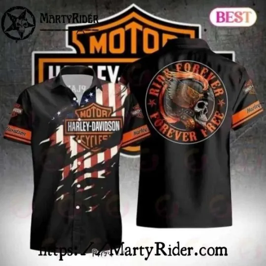 Discover Ride Forever Skull Patch Harley Motor Racing Davidsonn Hawaiian Shirt