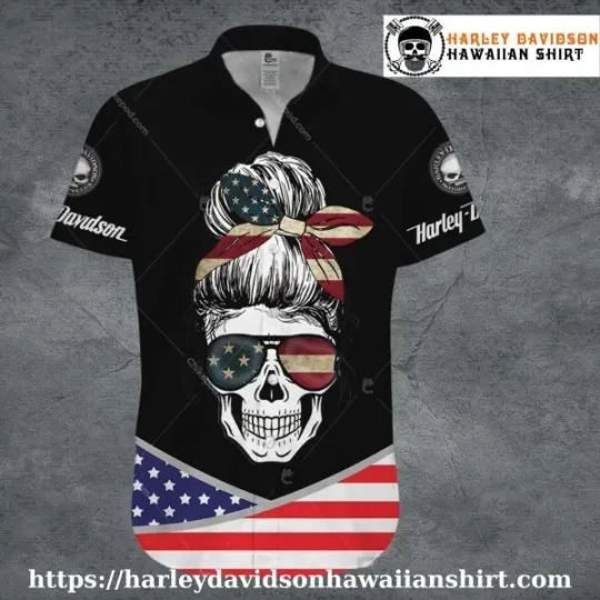 Discover American Skull Lady Harley Motor Racing Davidsonn Aloha Shirt for Women