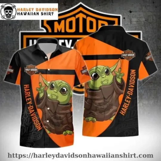 Discover Baby Yoda Orange Black Harley Motor Racing Davidsonn aloha shirt for kids
