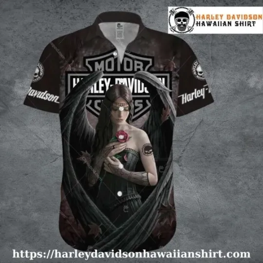 Discover Dark Angel with Rose Harley Motor Racing Davidsonn Hawaiian Shirt for Women