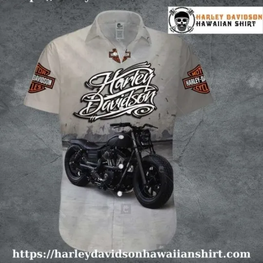 Discover Concrete Bike Scene Harley Motor Racing Davidsonn Hawaiian Shirt for Men