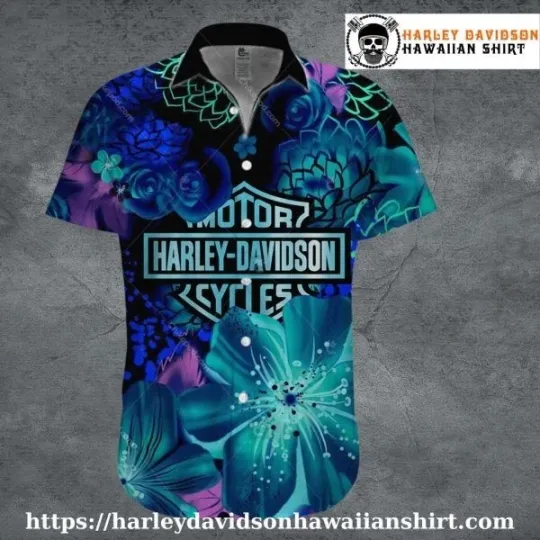 Discover Blue Floral Vibes Harley Motor Racing Davidsonn Aloha Shirt for Women