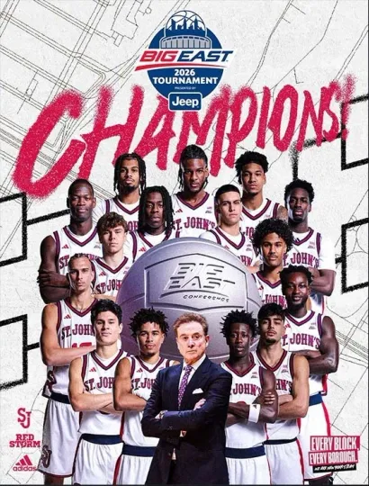 Discover St Johns Red Storm 2026 Big East Champions Poster NCAA Print