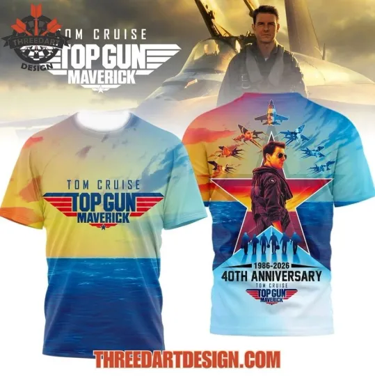 Discover Tom Cruise Top Gun Maverick 40th Anniversary 1986-2026 AOP T-Shirt