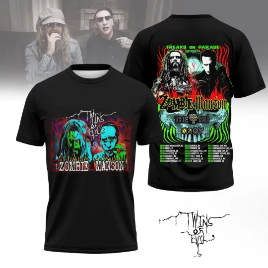 RARE Rob Zombie Marilyn Manson Twins of Evil Tour - All Over Print TShirt