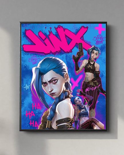 Discover Jinx Arcane Poster, Vibrant Graffiti Art/League of Legends Wall Decor, Y2K Maximalist Style Room Decor, Wall Art Gift for Arcane Fans&Gamers
