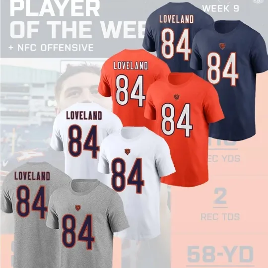 Discover Colston Loveland #84 Chicago Bear Player Team 2025 Name and Number
