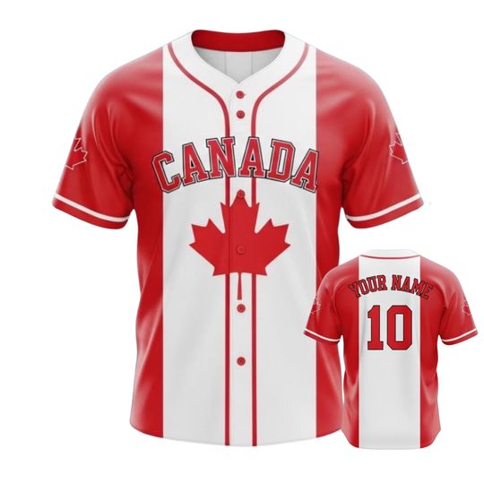 Discover Custom Canada Baseball Jersey with Name and Number, Canadian Flag Maple Leaf Sports Shirt, Personalized Team Fan Gift for Men Women