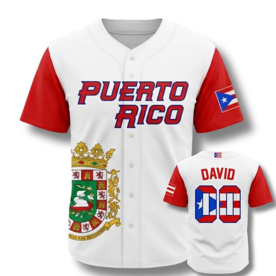 Puerto Rico Baseball Jersey  Custom Name & Number Shirt with Flag Sleeves and Colorful Crest