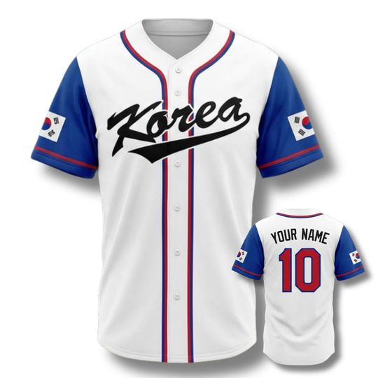 Discover Personalized Korea 3D Baseball Jersey Button Up, Custom Name & Number, South Korean Flag Sleeves, Team Korea Fan Gift Unisex for Men Women