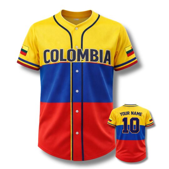 Discover Personalized Colombia 3D Baseball Jersey Button Up, Custom Name & Number