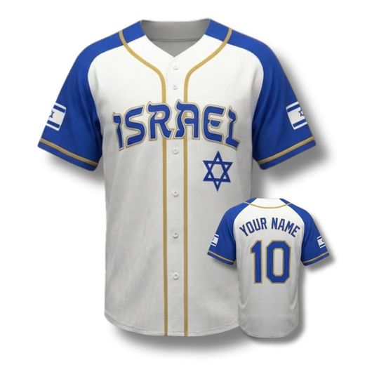 Discover Personalized Israel 3D Baseball Jersey Button Up, Custom Name & Number, Israeli Flag Sleeve Patches