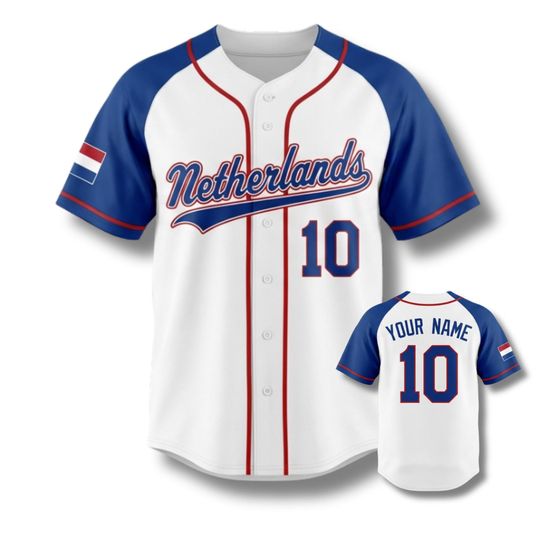 Personalized Netherlands 3D Baseball Jersey Button Up, Custom Name & Number, Dutch Flag Sleeve Patch