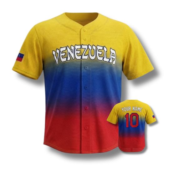 Discover Personalized Venezuela 3D Baseball Jersey Button Up, Custom Name Number, Venezuelan Flag Colors Shirt, Game Day Fan Gift for Men Women