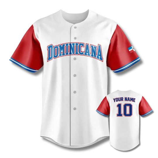 Discover Dominican Republic Baseball Fan Jersey, Custom Name Number Button Front 3D Shirt, Red Blue Gradient, International Tournament 2026 Wear