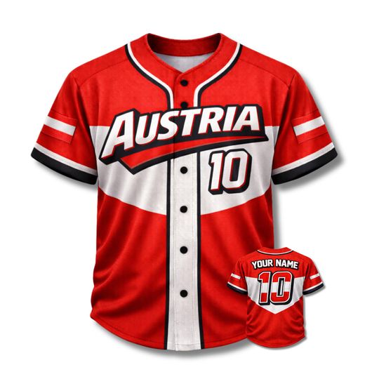 Discover Austria Baseball Jersey Custom Name & Number  Unisex Mesh Button Shirt