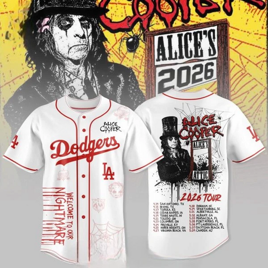 Dodgers x Alice Cooper 2026 Tour White Baseball Jersey