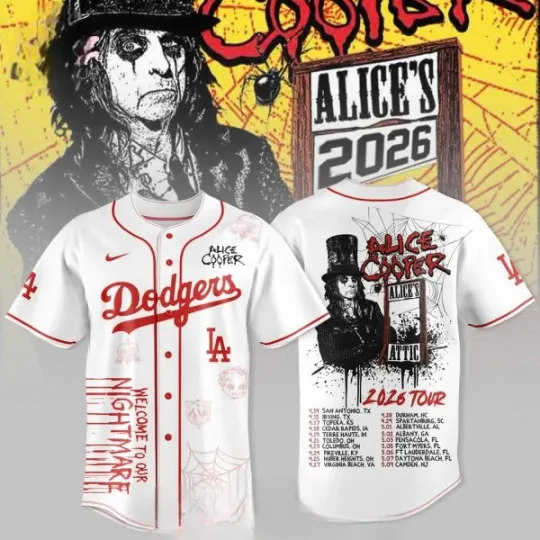 Discover Dodgers x Alice Cooper 2026 Tour White Jersey