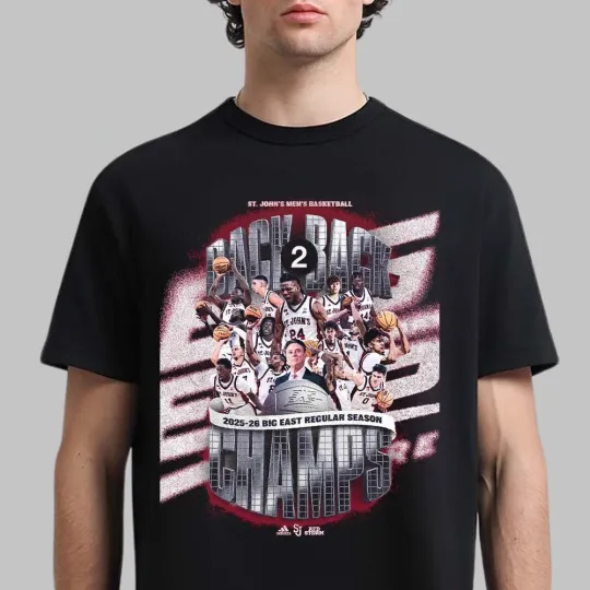 Discover St John's Red Storm Men's Basketball Back To Back 2025 2026 Big East T-Shirt