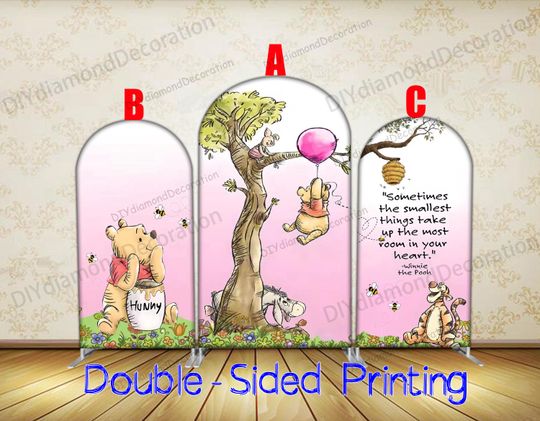 Discover Pink Balloon Winnie the Pooh Arch Backdrop Cover Double Side Girls Baby Shower Kids Birthday Party Decoration Photography Background Wall