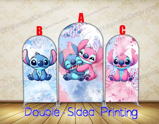 Cute Stitch Arch Cover Single Sided Watercolor Cartoon Backdrop For Kids Party Decor