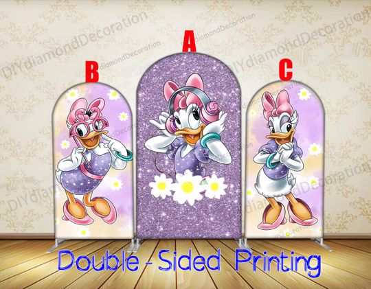 Discover Purple Glitter Daisy Duck Arch Cover Double Sided Cartoon Backdrop For Girl Birthday Party
