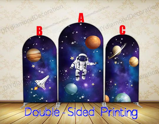 Galaxy Astronaut Arch Cover Single Sided Space Birthday Party Backdrop For Kids Celebration