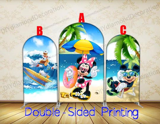 Summer Beach Cartoon Arch Cover Single Sided Tropical Backdrop For Kids Party Decor