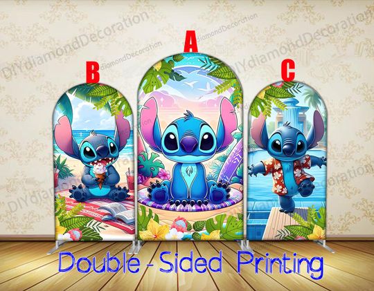 Discover Tropical Stitch Arch Cover Double Sided Beach Cartoon Backdrop For Summer Birthday Party