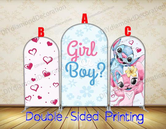 Discover Girl or Boy Double Sided Arch Cover Sweet Cartoon Backdrop For Gender Reveal Party