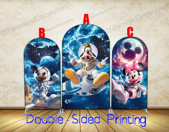 Discover Astronaut Cartoon Arch Cover Double Sided Space Theme Backdrop For Kids Birthday Party