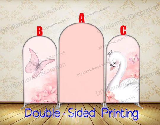 Blush Pink Swan Arch Cover Single Sided Floral Backdrop For Elegant Girl Celebration