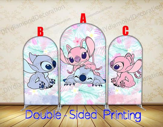 Discover Pastel Stitch Arch Cover Double Sided Cute Cartoon Backdrop For Kids Birthday Celebration