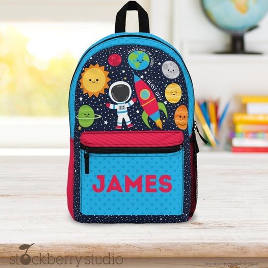 Space Backpack Personalized Name Kids Back to School Custom Sun Moon Spaceship Kids Back pack Holiday Travel Vacation Bag Boys Space Gift