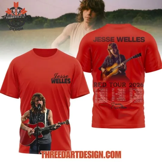 Discover Jesse Welles Red Tour 2026 3D T-Shirt S-5XL
