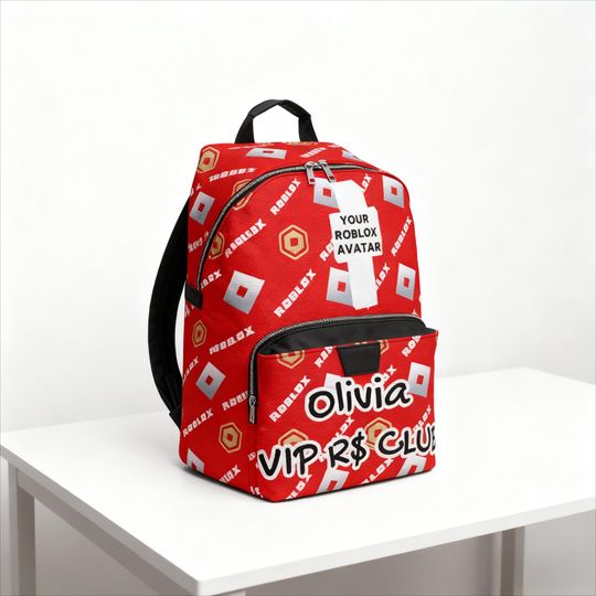 Custom Gamer Backpack with Roblox Style Avatar & Name, PU Leather Personalized School Bag Gift for Gaming Fans