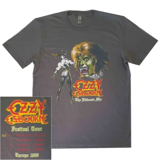 Discover Ozzy Osbourne Ultimate Sin Europe 1986 Grey T-Shirt Double Sided T-Shirt