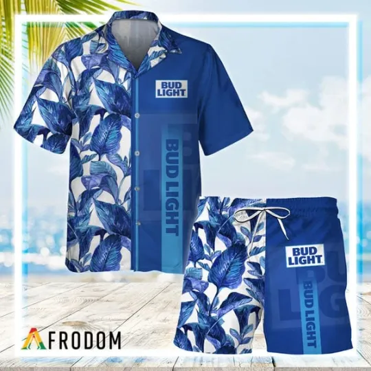 Tropical Leaf Bud Light Beer Hawaiian Shirt Shorts Set Beach Summer Holiday