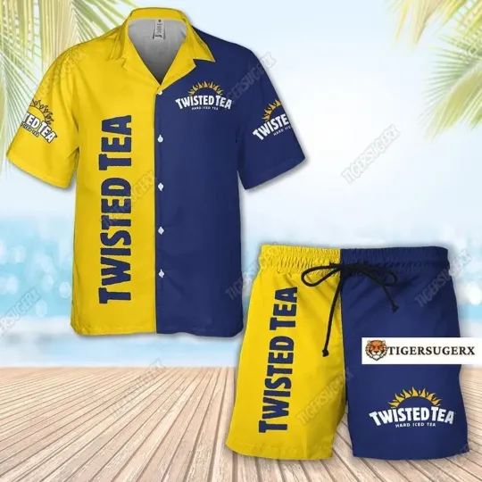 Twisted Tea Hawaiian Shirt Shorts Set Beach Summer Holiday