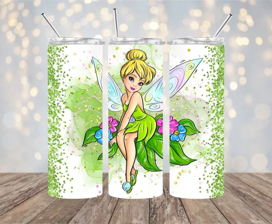 Discover Tinkerbell Inspired 20 oz Stainless Steel Tumbler with Lid and Straw