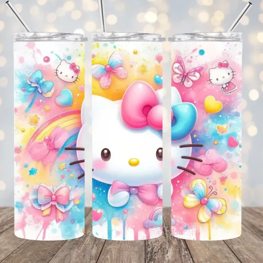 Discover Hello Kitty Inspired 20 oz Stainless Steel Tumbler with Lid and Straw