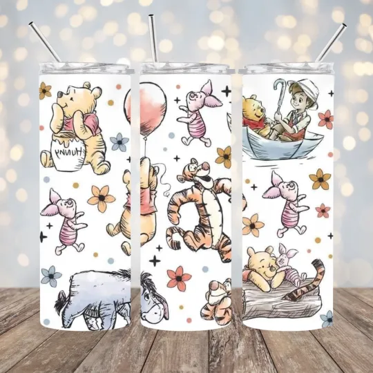 Discover Winnie the Pooh Stainless Steel Tumbler 20 oz with Lid and Straw