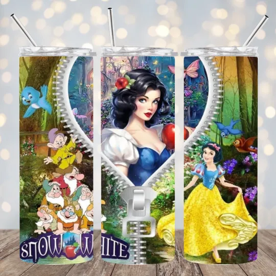 Discover Snow White Inspired 20 oz Stainless Steel Tumbler with Lid and Straw